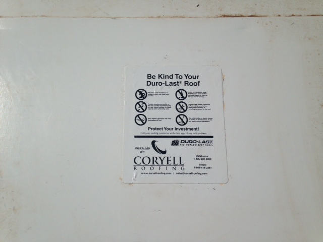 Duro-Last Roofing reminder sheet from Coryell