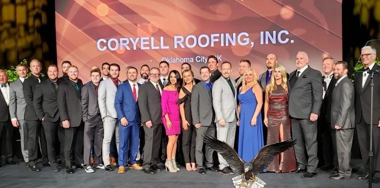 The Coryell Team On Stage To Receive Their Golden Eagle Award At The 2020 Duro-Last Sales Seminar