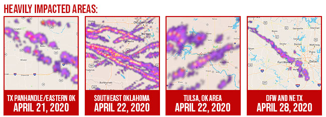 Hail Events across the region during the last two weeks of April 2020