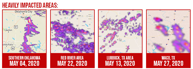 Hail Events across the region during May 2020