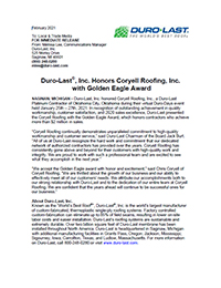 Open the Coryell Roofing Golden Eagle Award press release